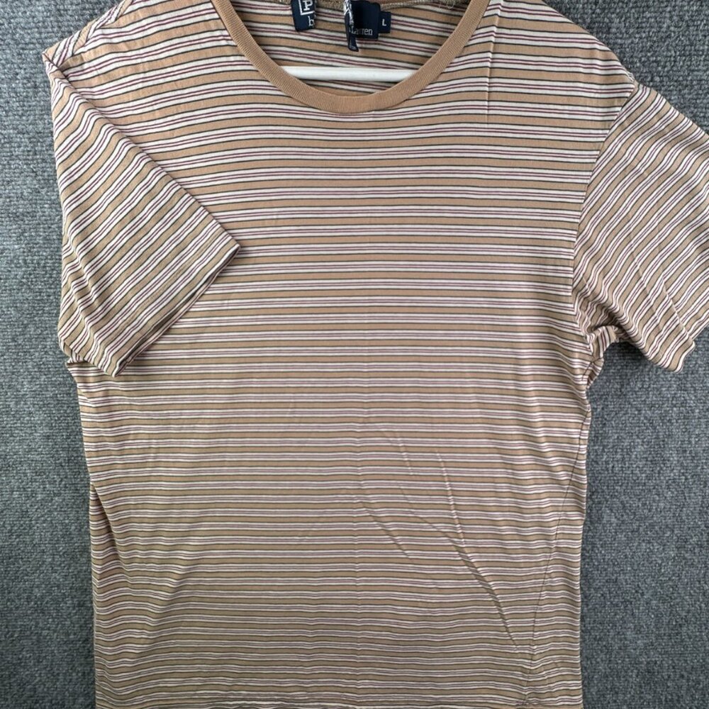 Polo Ralph Lauren Mens Short Sleeve T Shirt Striped Tan Red White Large No Pony